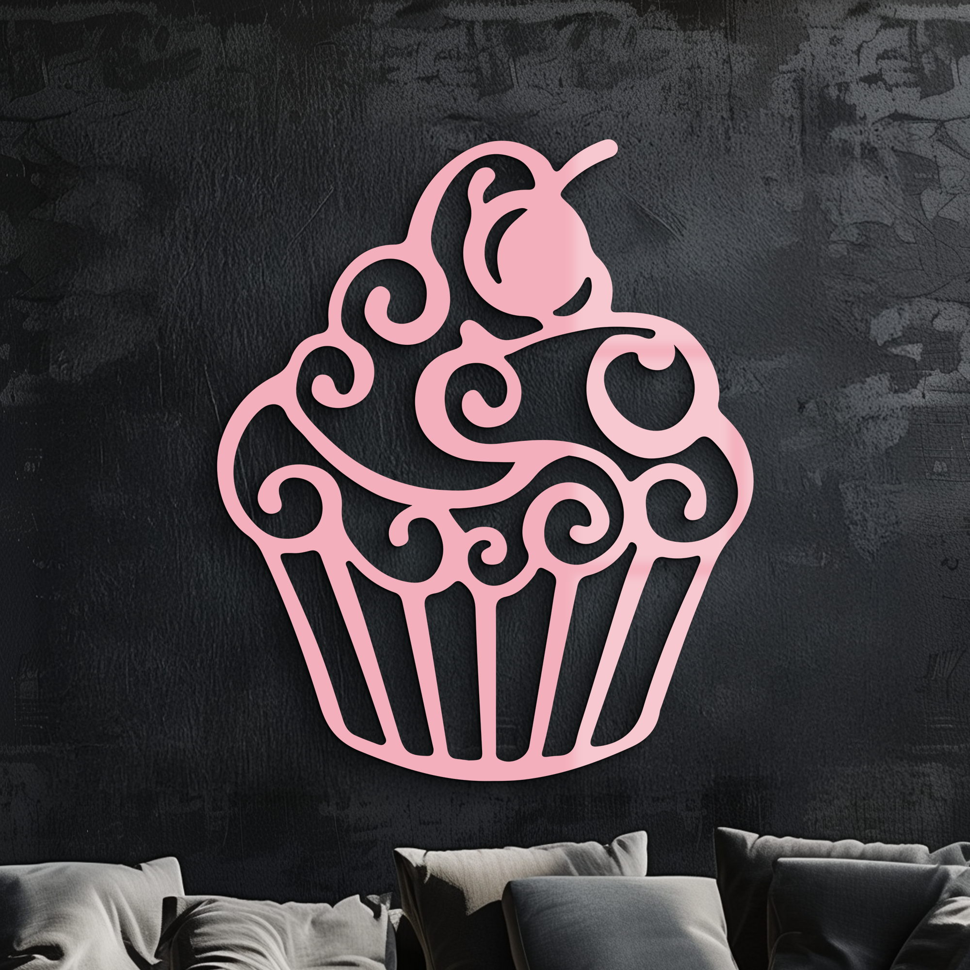 Pink Cupcake Silhouette Metal Wall Art – Sweet Dessert-Inspired Kitchen Decor - KAFGP024