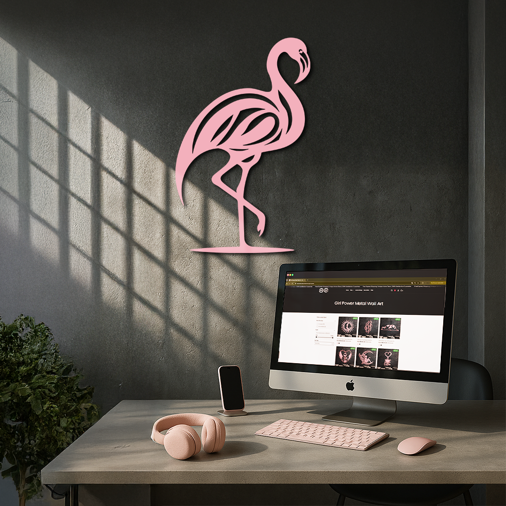 Flamingo Silhouette Metal Wall Art – Elegant Bird Design - KAFGP031