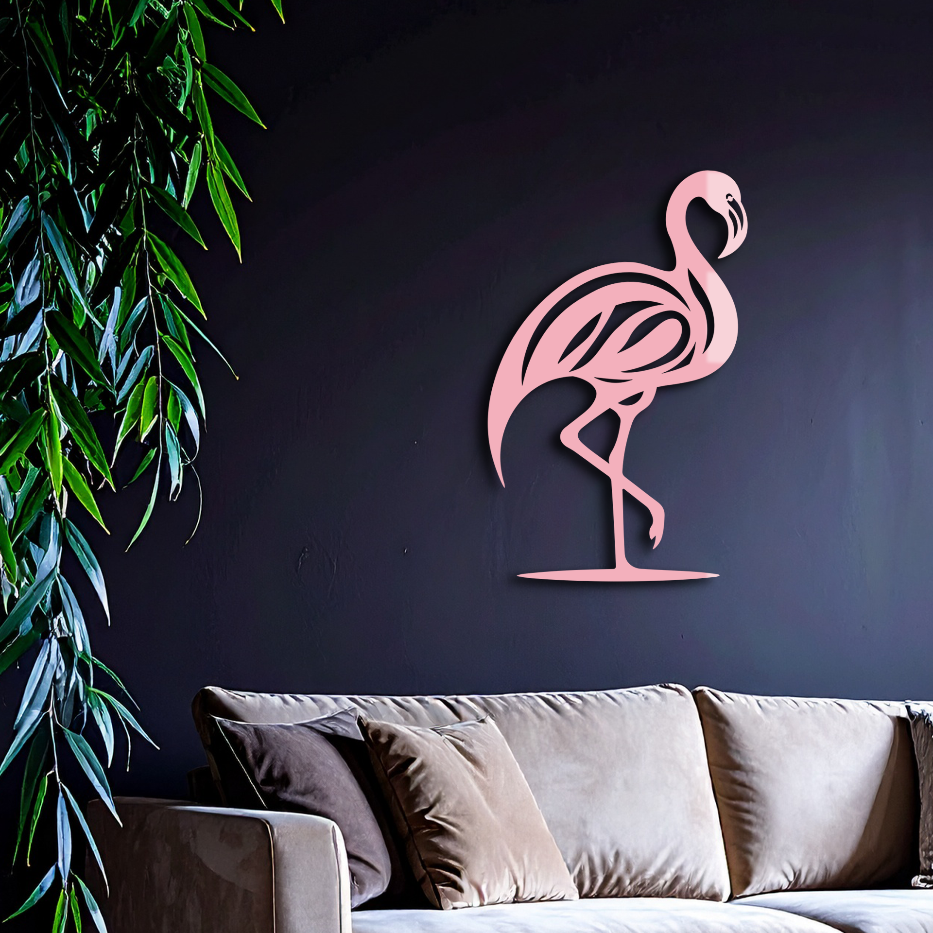 Flamingo Silhouette Metal Wall Art – Elegant Bird Design - KAFGP031