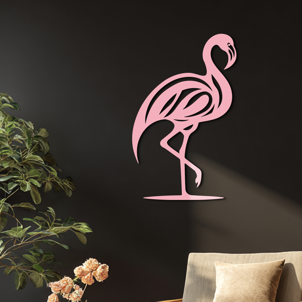 Flamingo Silhouette Metal Wall Art – Elegant Bird Design - KAFGP031