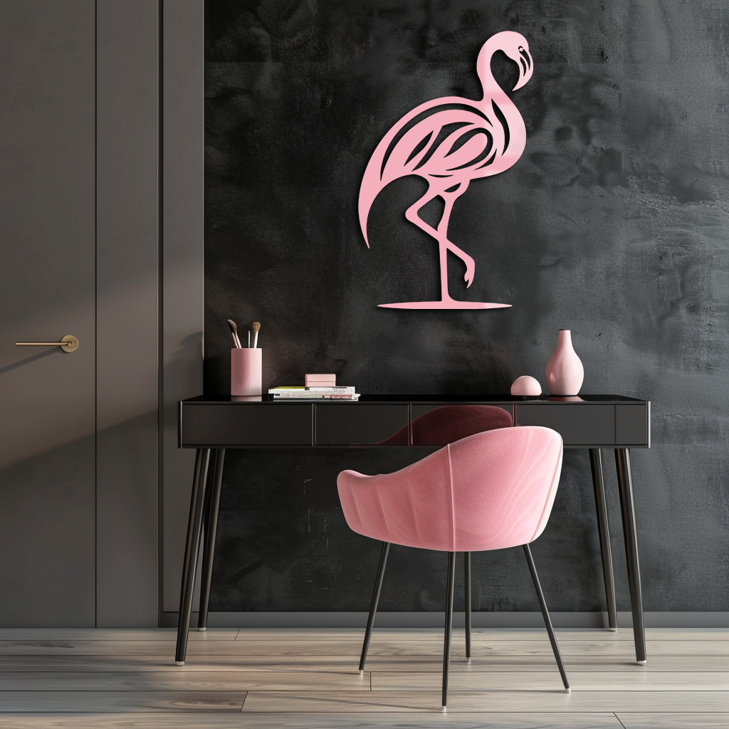 Flamingo Silhouette Metal Wall Art – Elegant Bird Design - KAFGP031