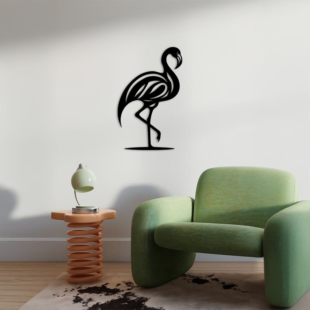 Flamingo Silhouette Metal Wall Art – Elegant Bird Design - KAFGP031