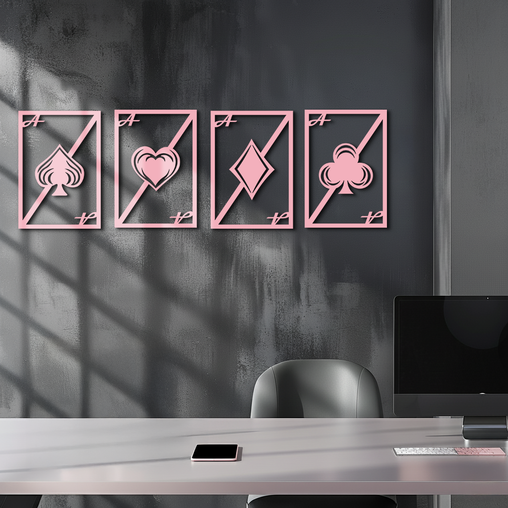 Playing Cards Silhouette Metal Wall Art – Poker Aces Design - KAFGP037