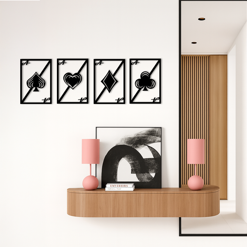 Playing Cards Silhouette Metal Wall Art – Poker Aces Design - KAFGP037