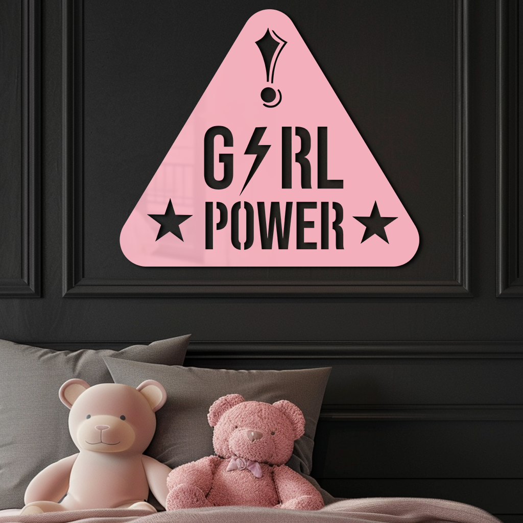 Girl Power Triangle Silhouette Metal Wall Art – Feminist Symbol Design - KAFGP040