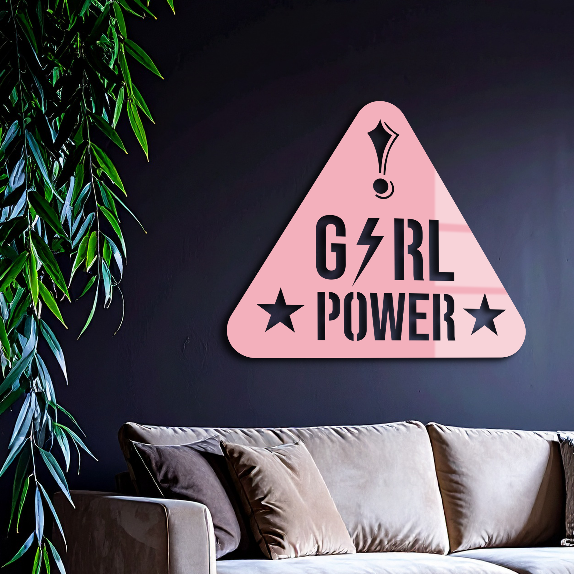 Girl Power Triangle Silhouette Metal Wall Art – Feminist Symbol Design - KAFGP040