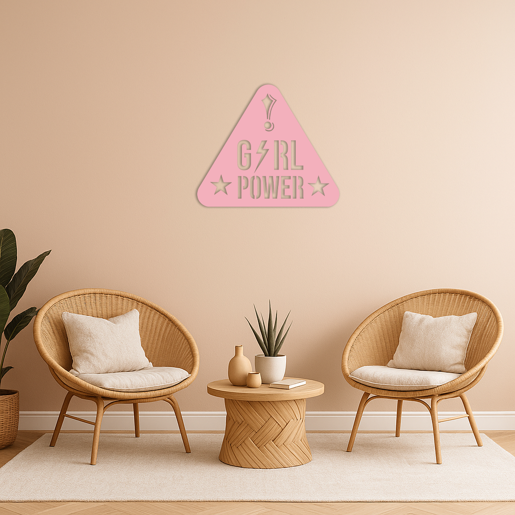Girl Power Triangle Silhouette Metal Wall Art – Feminist Symbol Design - KAFGP040