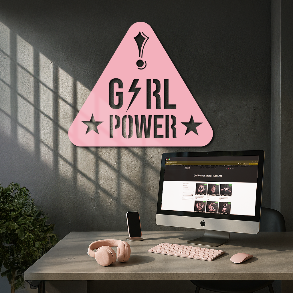 Girl Power Triangle Silhouette Metal Wall Art – Feminist Symbol Design - KAFGP040