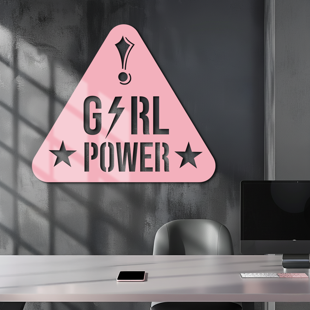 Girl Power Triangle Silhouette Metal Wall Art – Feminist Symbol Design - KAFGP040