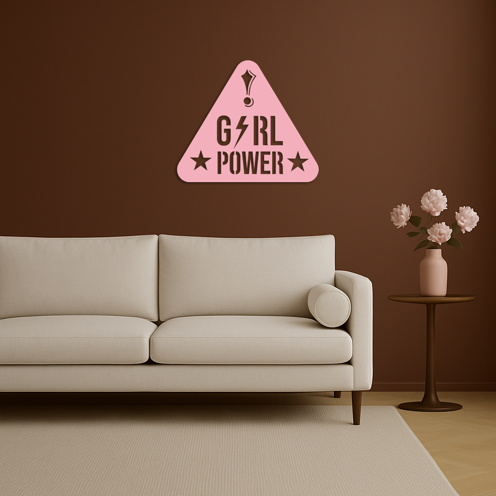 Girl Power Triangle Silhouette Metal Wall Art – Feminist Symbol Design - KAFGP040