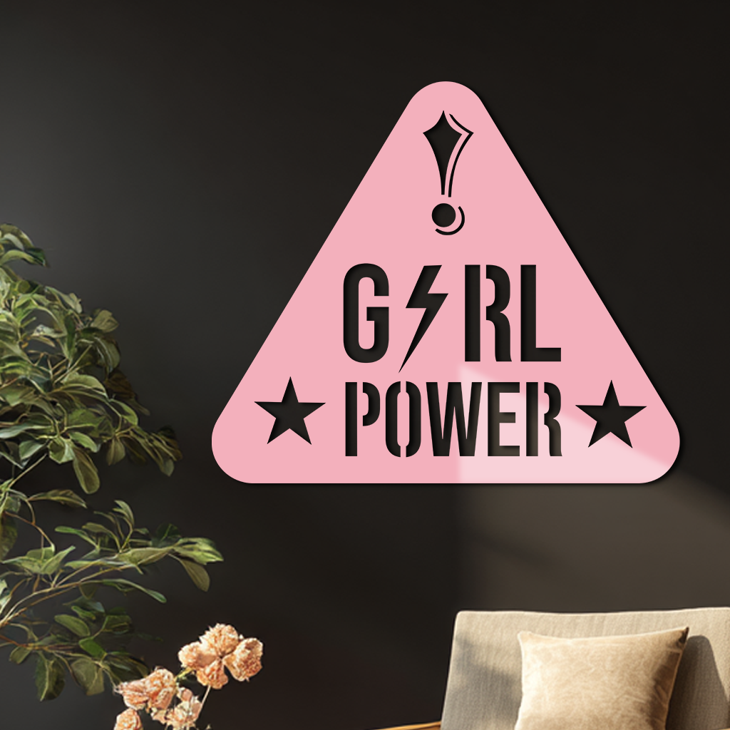 Girl Power Triangle Silhouette Metal Wall Art – Feminist Symbol Design - KAFGP040