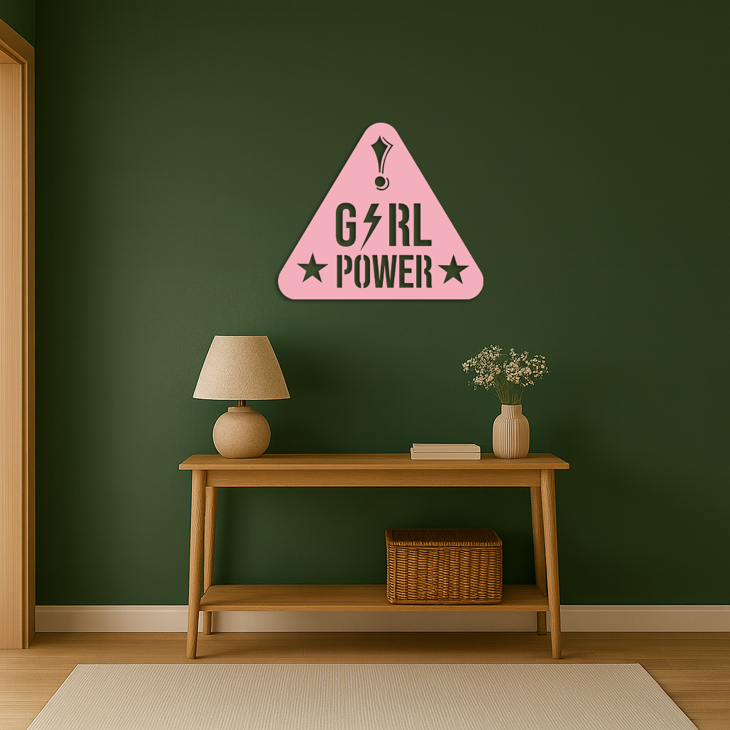 Girl Power Triangle Silhouette Metal Wall Art – Feminist Symbol Design - KAFGP040