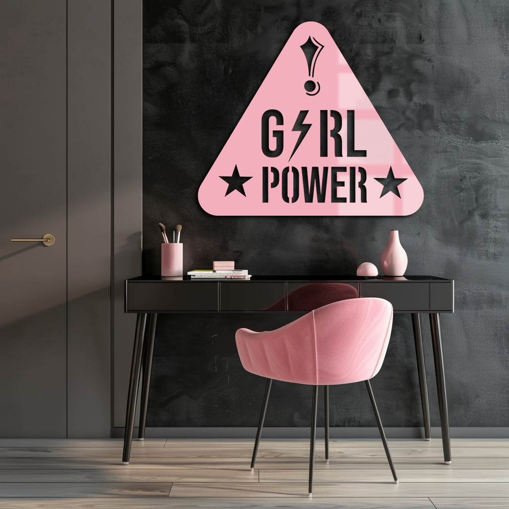 Girl Power Triangle Silhouette Metal Wall Art – Feminist Symbol Design - KAFGP040