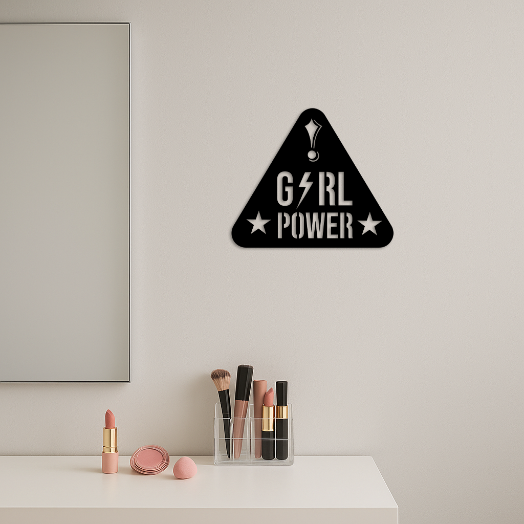 Girl Power Triangle Silhouette Metal Wall Art – Feminist Symbol Design - KAFGP040