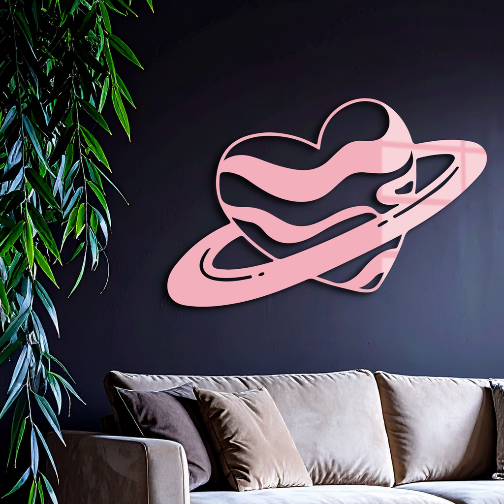Planet Heart Silhouette Metal Wall Art – Cosmic Love Design - KAFGP043