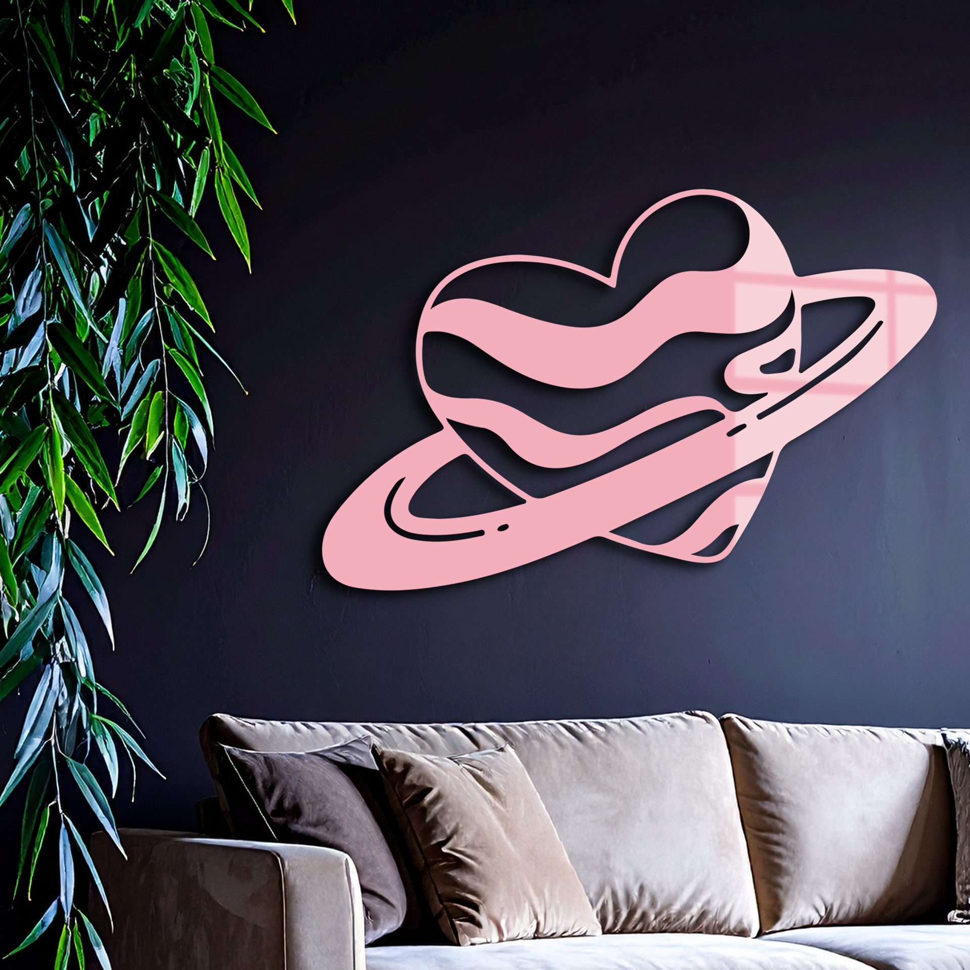 Planet Heart Silhouette Metal Wall Art – Cosmic Love Design - KAFGP043
