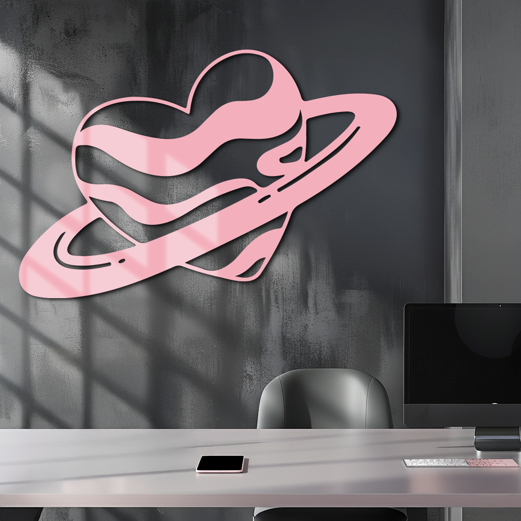 Planet Heart Silhouette Metal Wall Art – Cosmic Love Design - KAFGP043
