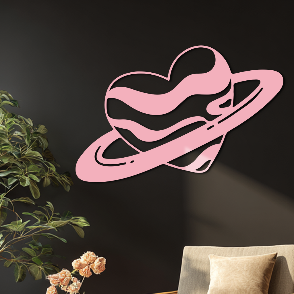 Planet Heart Silhouette Metal Wall Art – Cosmic Love Design - KAFGP043