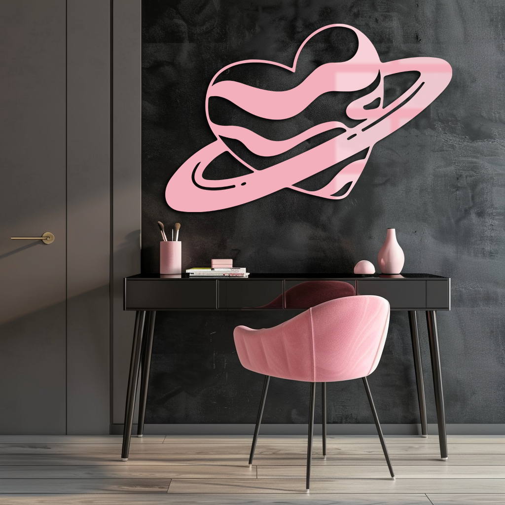 Planet Heart Silhouette Metal Wall Art – Cosmic Love Design - KAFGP043