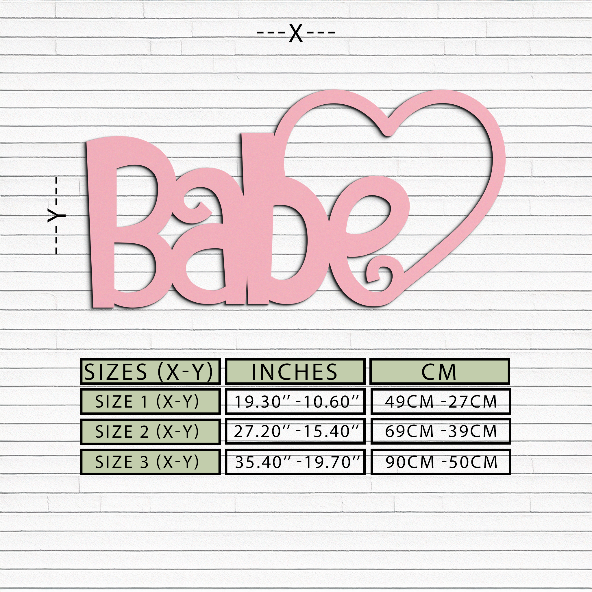 Babe Heart Silhouette Metal Wall Art – Modern Typography Design - KAFGP045