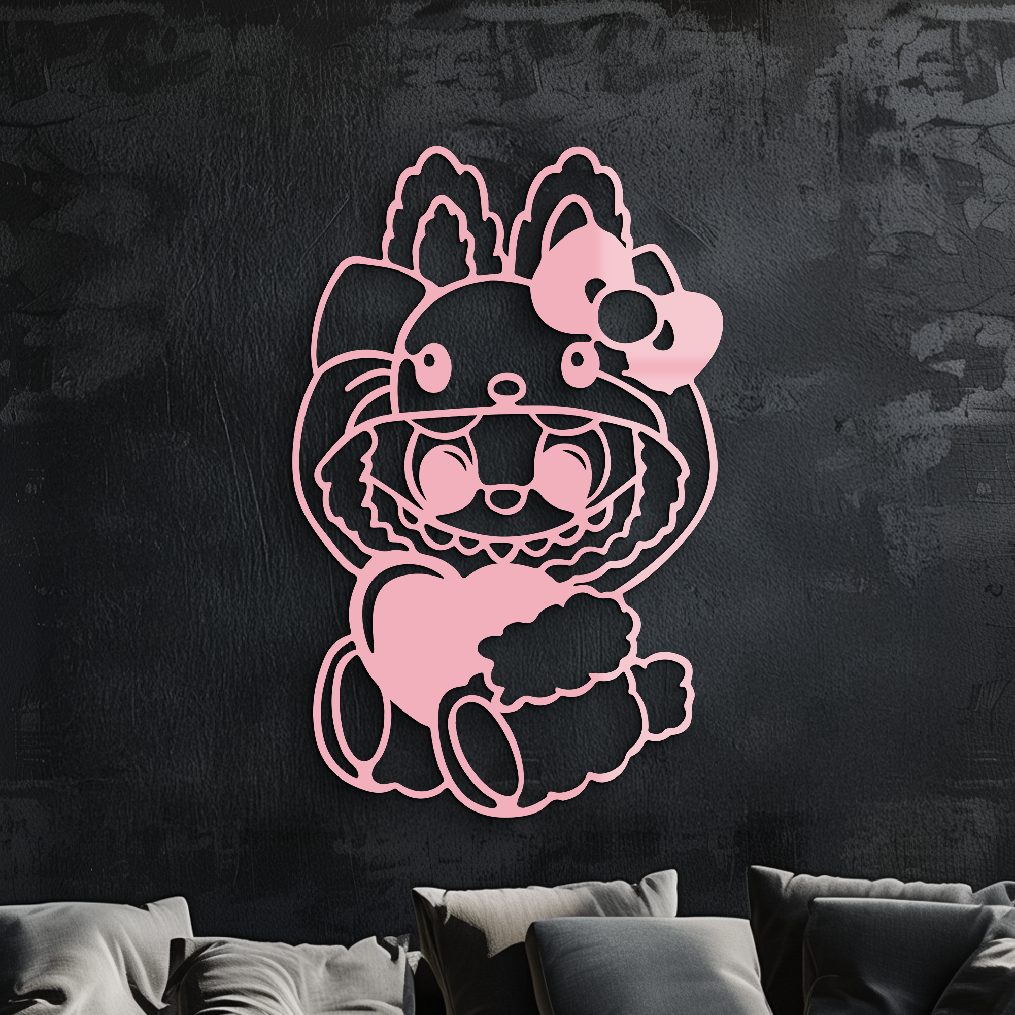 Hello Kitty Hat Labubu Metal Wall Art – Cute Cartoon Character Design - KAFGP051