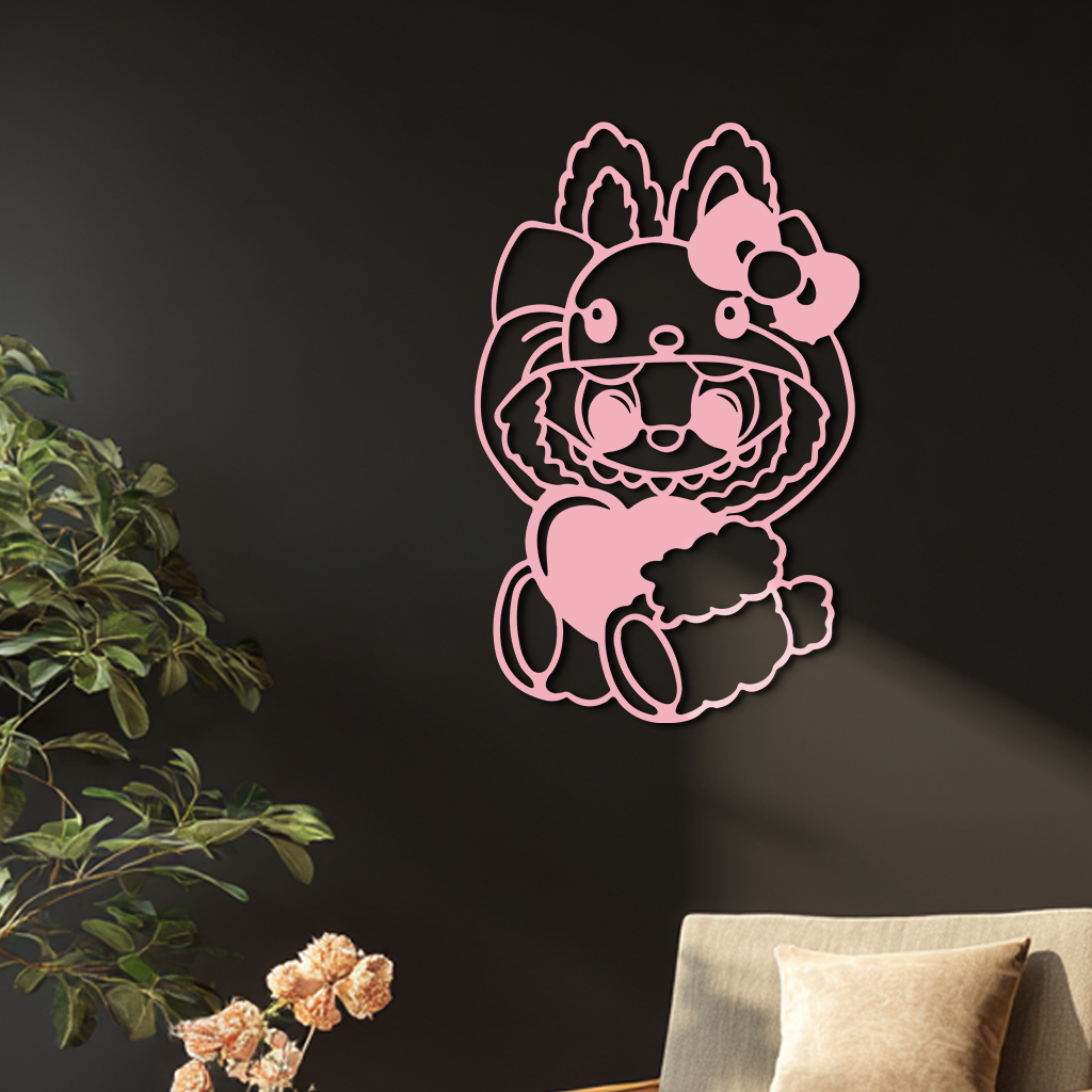 Hello Kitty Hat Labubu Metal Wall Art – Cute Cartoon Character Design - KAFGP051