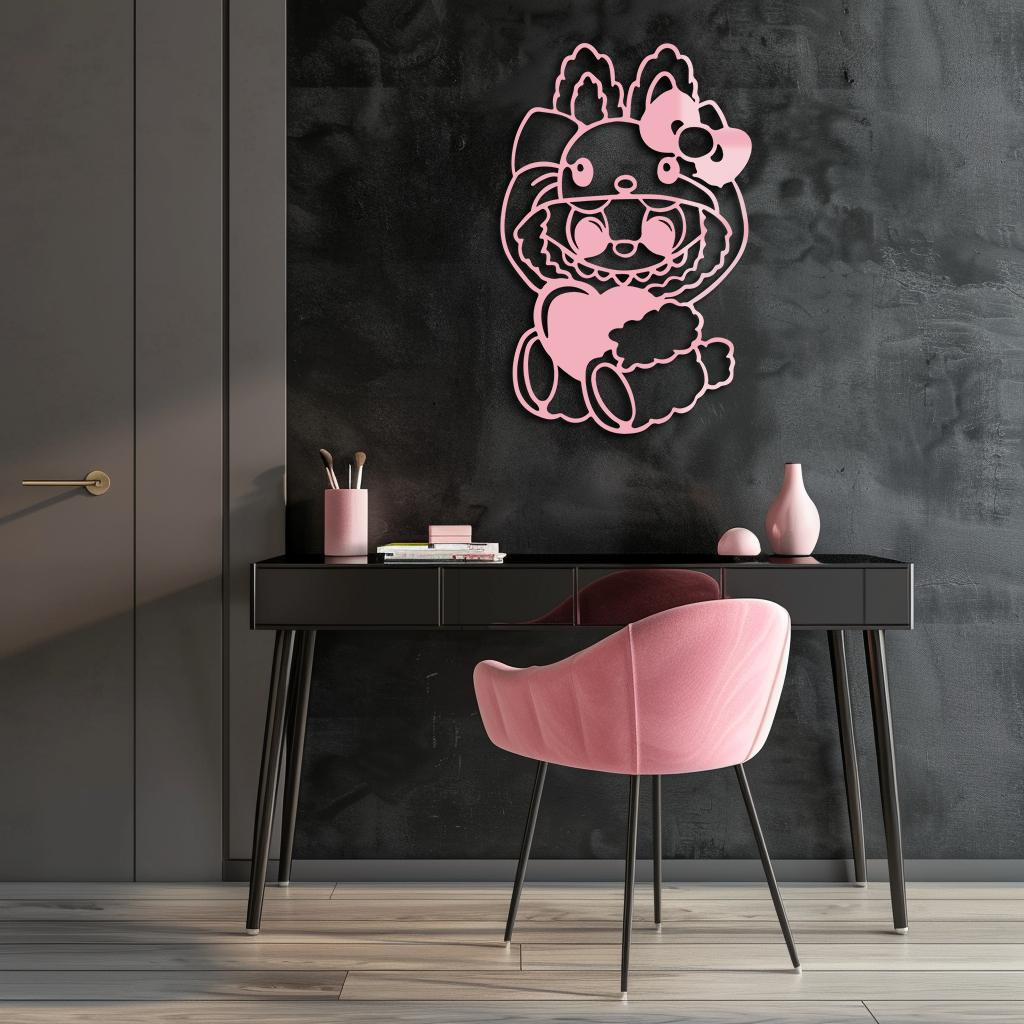 Hello Kitty Hat Labubu Metal Wall Art – Cute Cartoon Character Design - KAFGP051