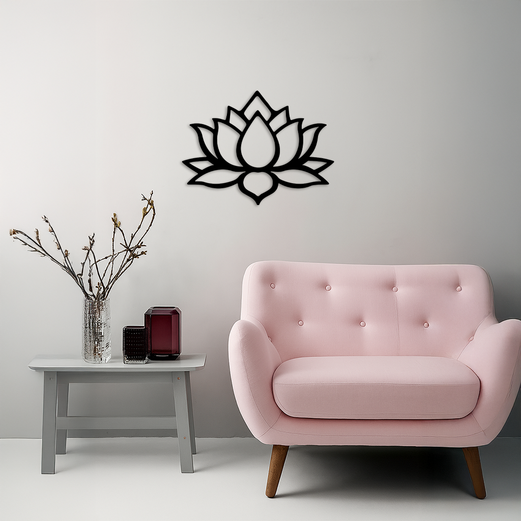 Lotus Flower Silhouette Metal Wall Art – Spiritual Nature-Inspired Design - KAFGP052