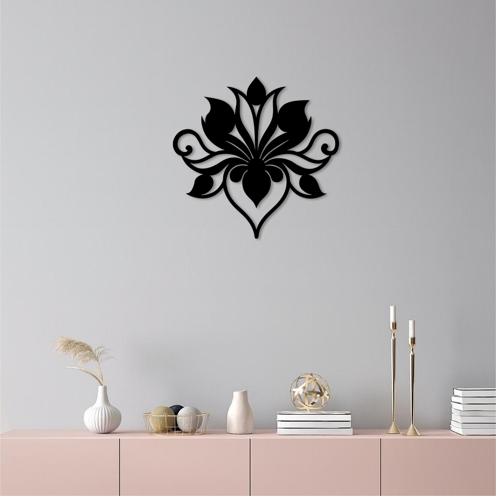 Ornamental Lotus Silhouette Metal Wall Art – Elegant Floral Decor - KAFGP053