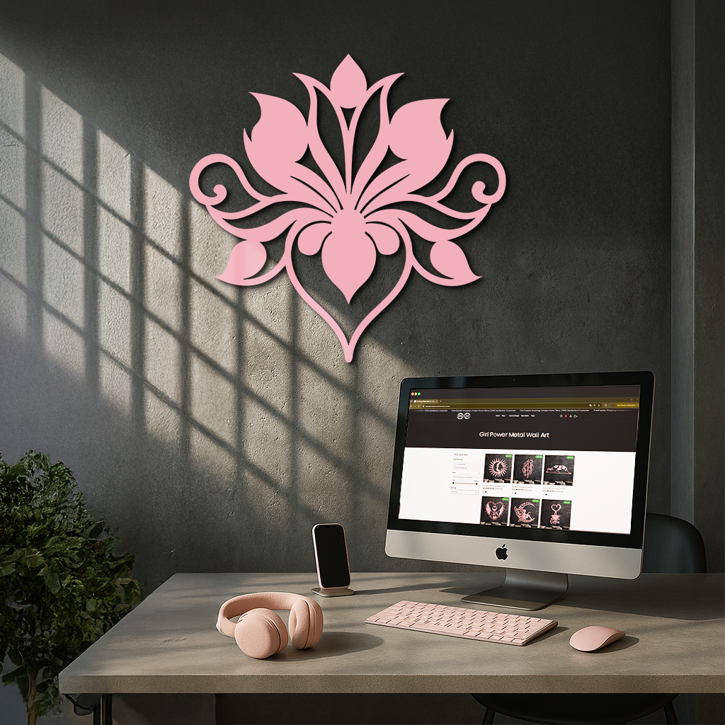 Ornamental Lotus Silhouette Metal Wall Art – Elegant Floral Decor - KAFGP053