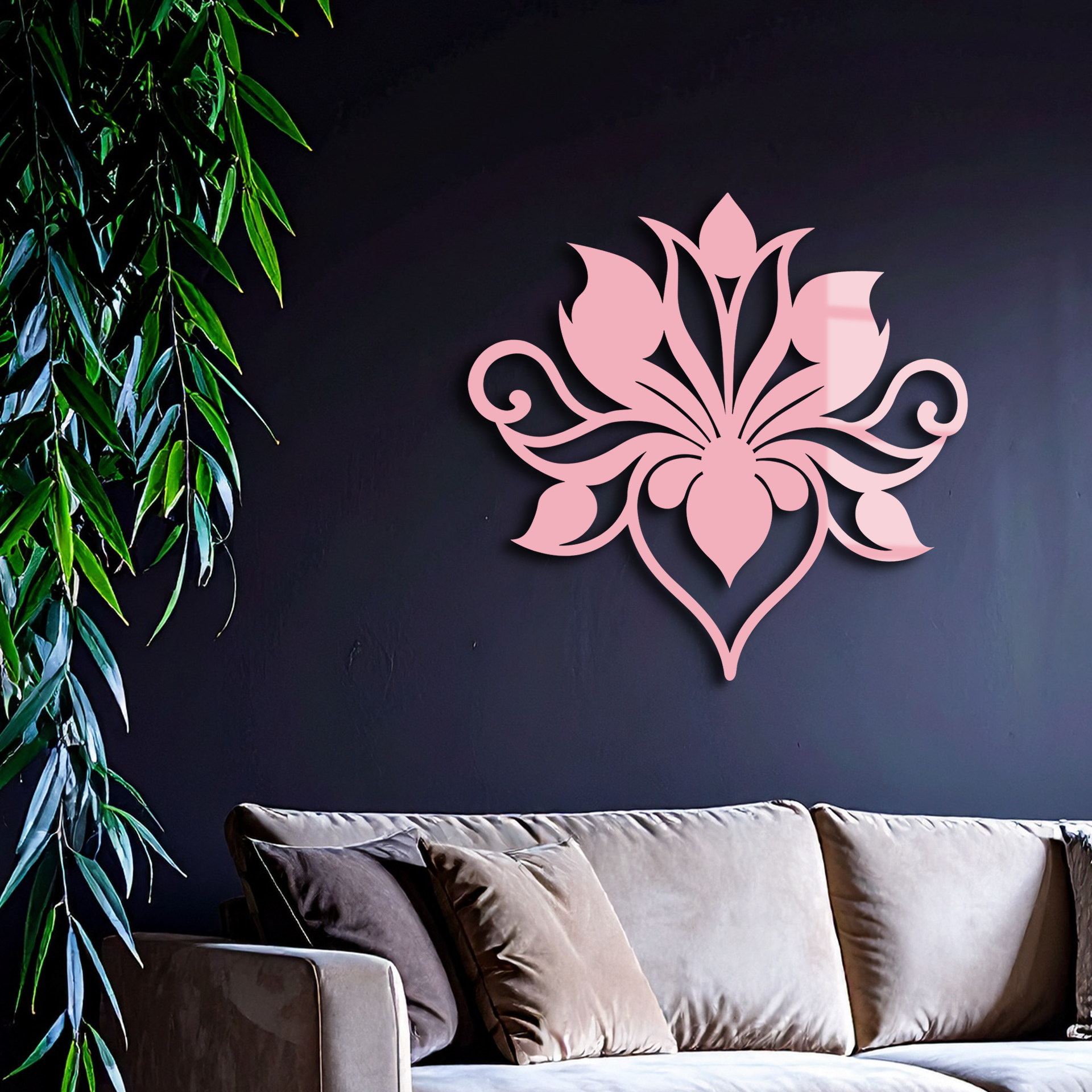 Ornamental Lotus Silhouette Metal Wall Art – Elegant Floral Decor - KAFGP053