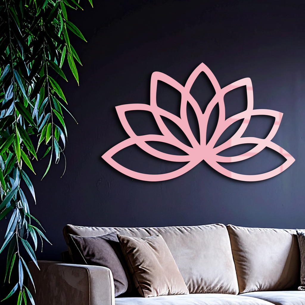 Minimal Lotus Silhouette Metal Wall Art – Elegant Flower Design - KAFGP054