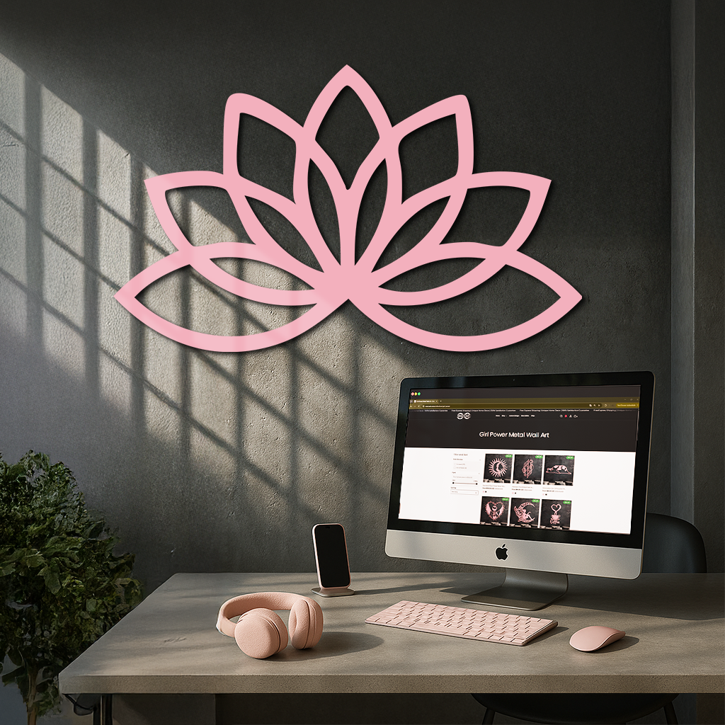 Minimal Lotus Silhouette Metal Wall Art – Elegant Flower Design - KAFGP054