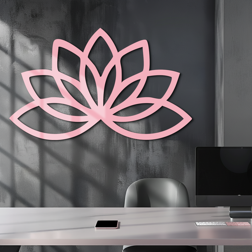 Minimal Lotus Silhouette Metal Wall Art – Elegant Flower Design - KAFGP054