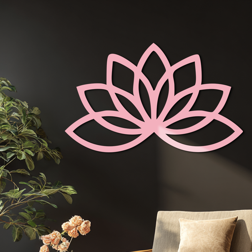 Minimal Lotus Silhouette Metal Wall Art – Elegant Flower Design - KAFGP054