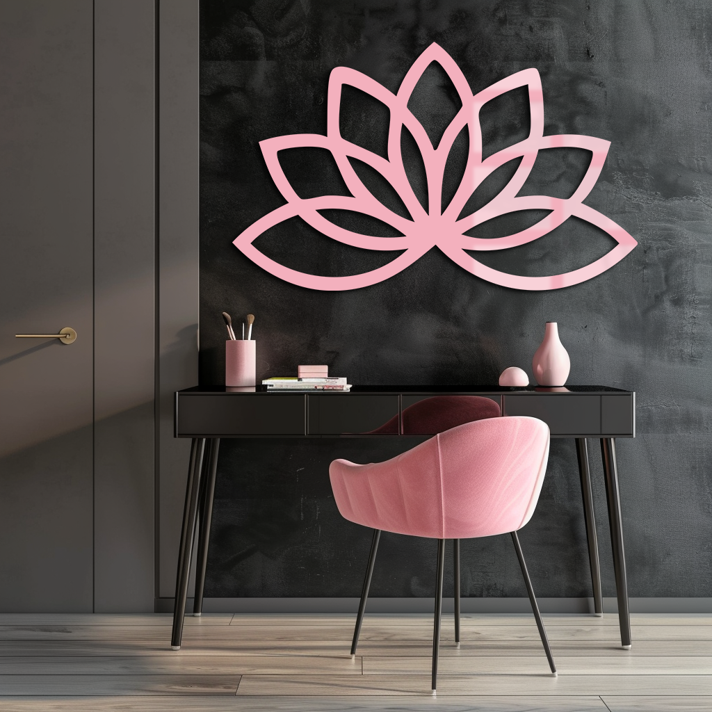 Minimal Lotus Silhouette Metal Wall Art – Elegant Flower Design - KAFGP054