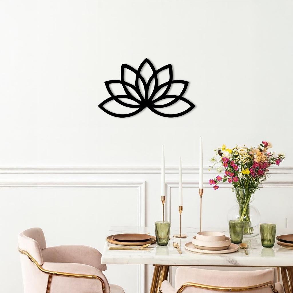 Minimal Lotus Silhouette Metal Wall Art – Elegant Flower Design - KAFGP054