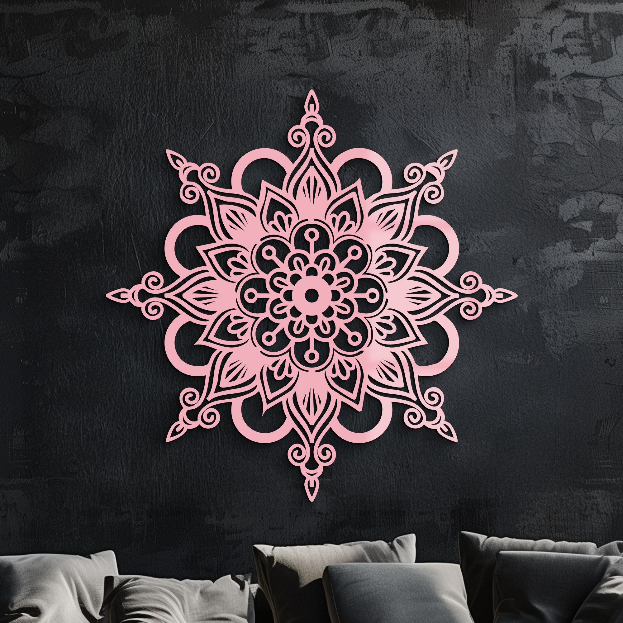 Mandala Silhouette Metal Wall Art – Sacred Geometry Flower Design - KAFGP060