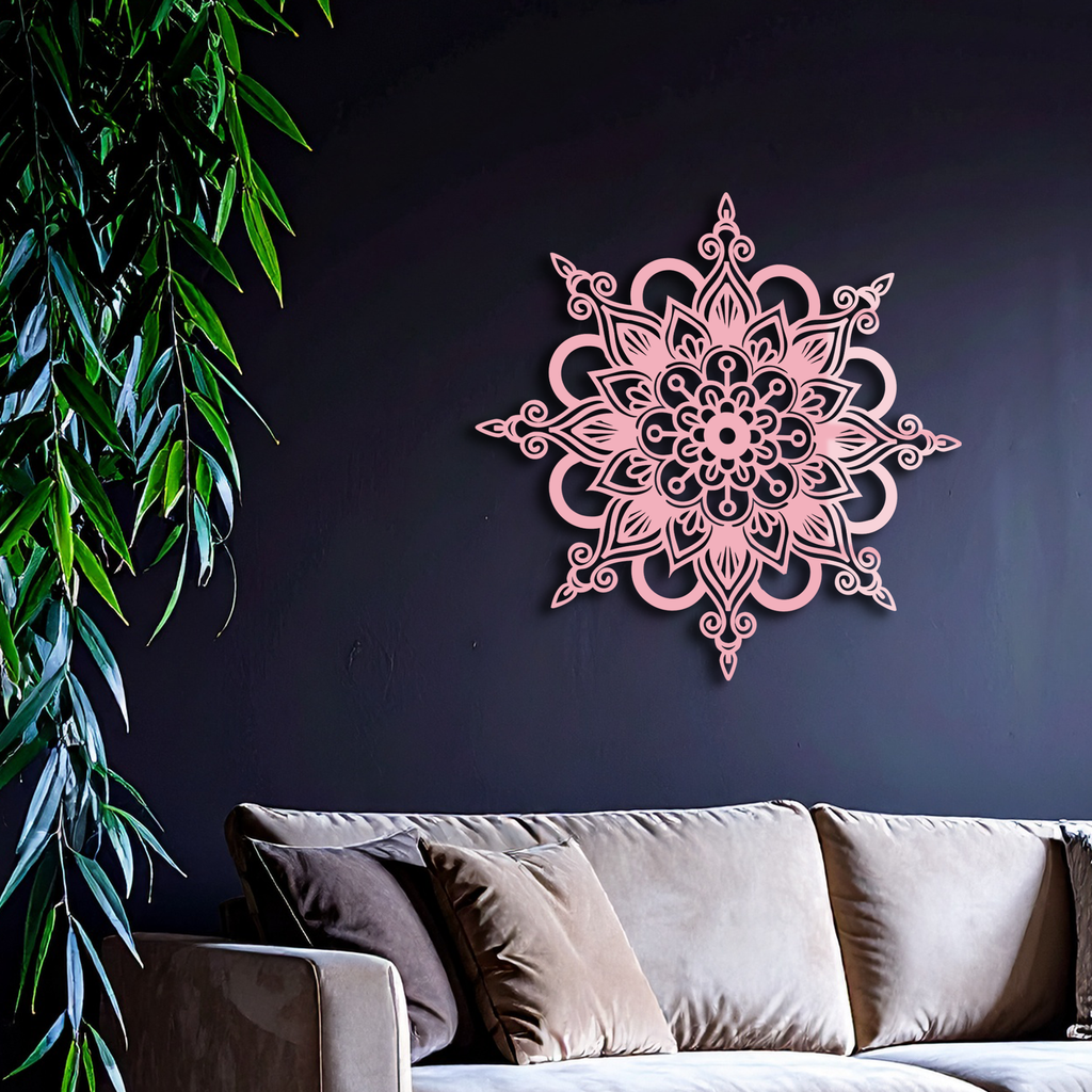 Mandala Silhouette Metal Wall Art – Sacred Geometry Flower Design - KAFGP060