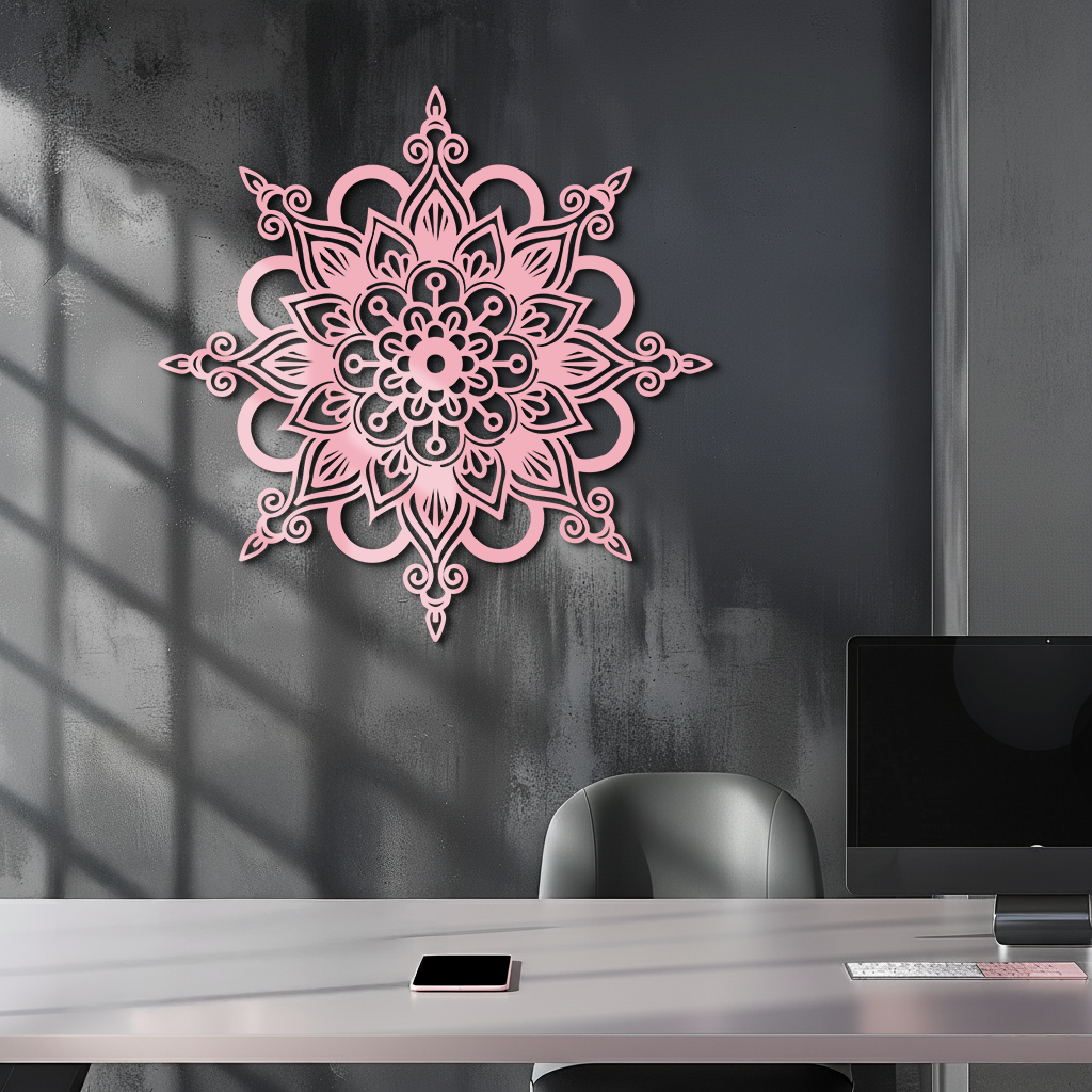 Mandala Silhouette Metal Wall Art – Sacred Geometry Flower Design - KAFGP060