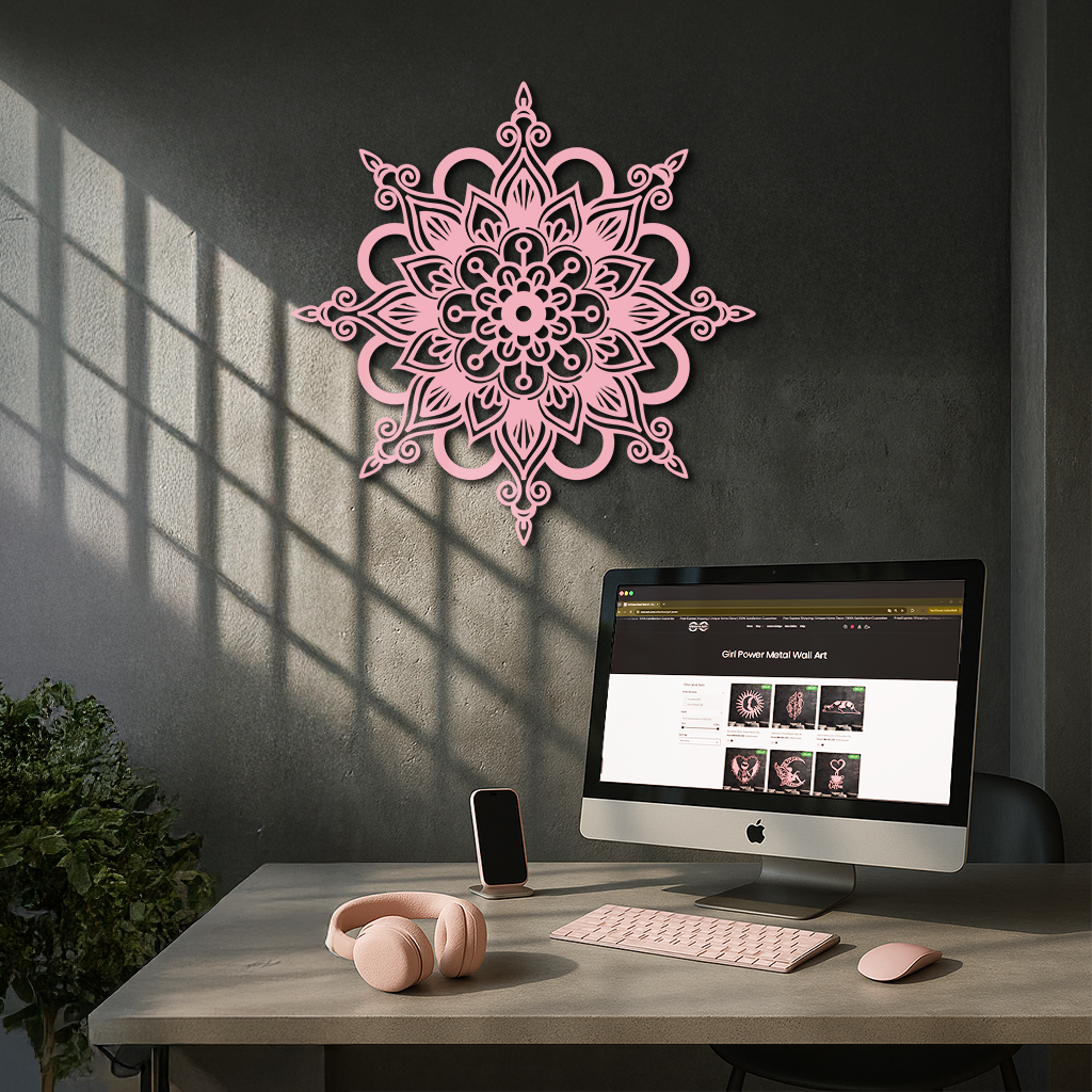 Mandala Silhouette Metal Wall Art – Sacred Geometry Flower Design - KAFGP060
