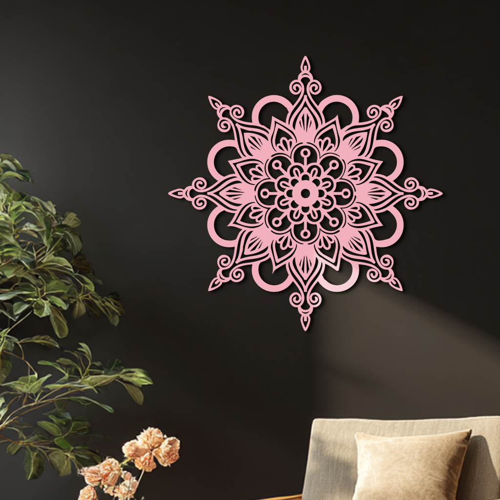 Mandala Silhouette Metal Wall Art – Sacred Geometry Flower Design - KAFGP060