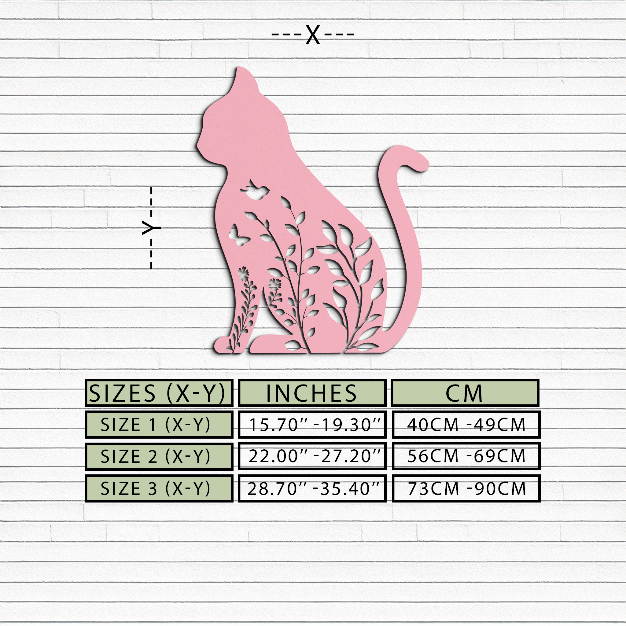 Floral Cat Silhouette Metal Wall Art – Elegant Pet-Inspired Home Décor - KAFGP061