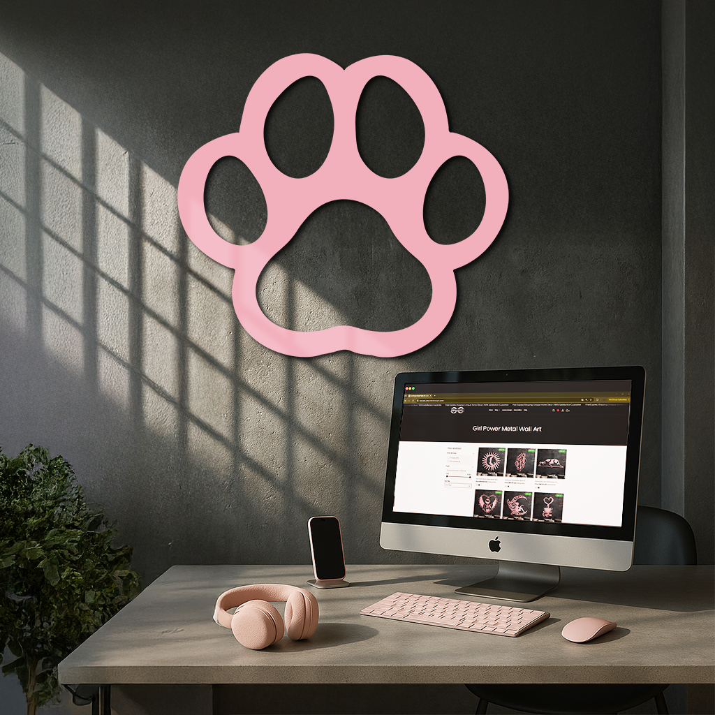 Paw Print Silhouette Metal Wall Art – Minimal Pet Lover Home Decor - KAFGP064