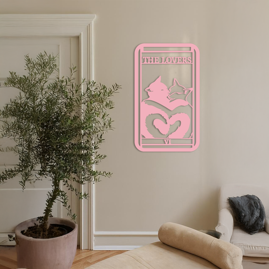 The Lovers Cat Tarot Card Metal Wall Art – Romantic Cat Silhouette Design - KAFGP071