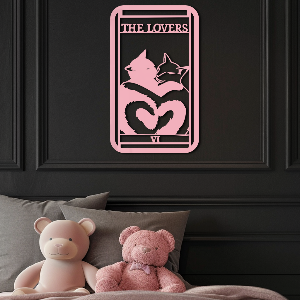 The Lovers Cat Tarot Card Metal Wall Art – Romantic Cat Silhouette Design - KAFGP071