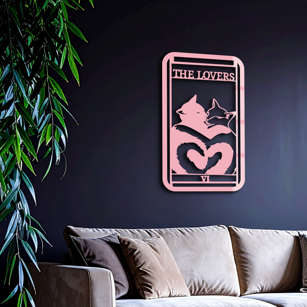 The Lovers Cat Tarot Card Metal Wall Art – Romantic Cat Silhouette Design - KAFGP071