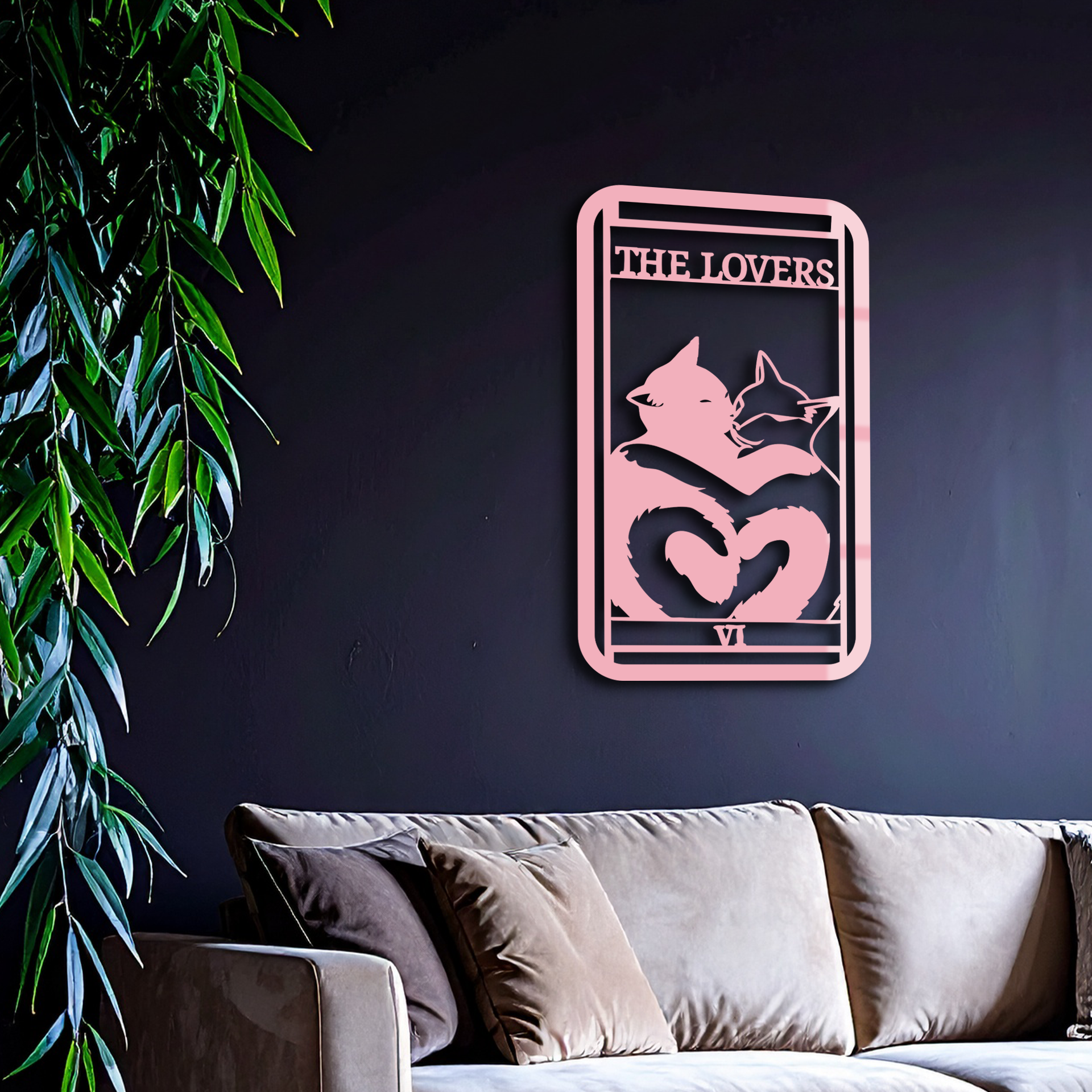 The Lovers Cat Tarot Card Metal Wall Art – Romantic Cat Silhouette Design - KAFGP071
