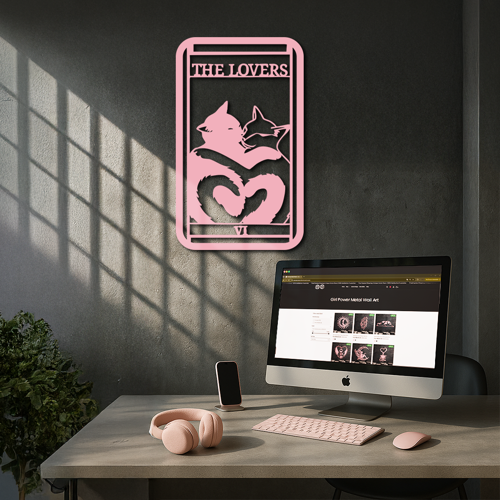 The Lovers Cat Tarot Card Metal Wall Art – Romantic Cat Silhouette Design - KAFGP071