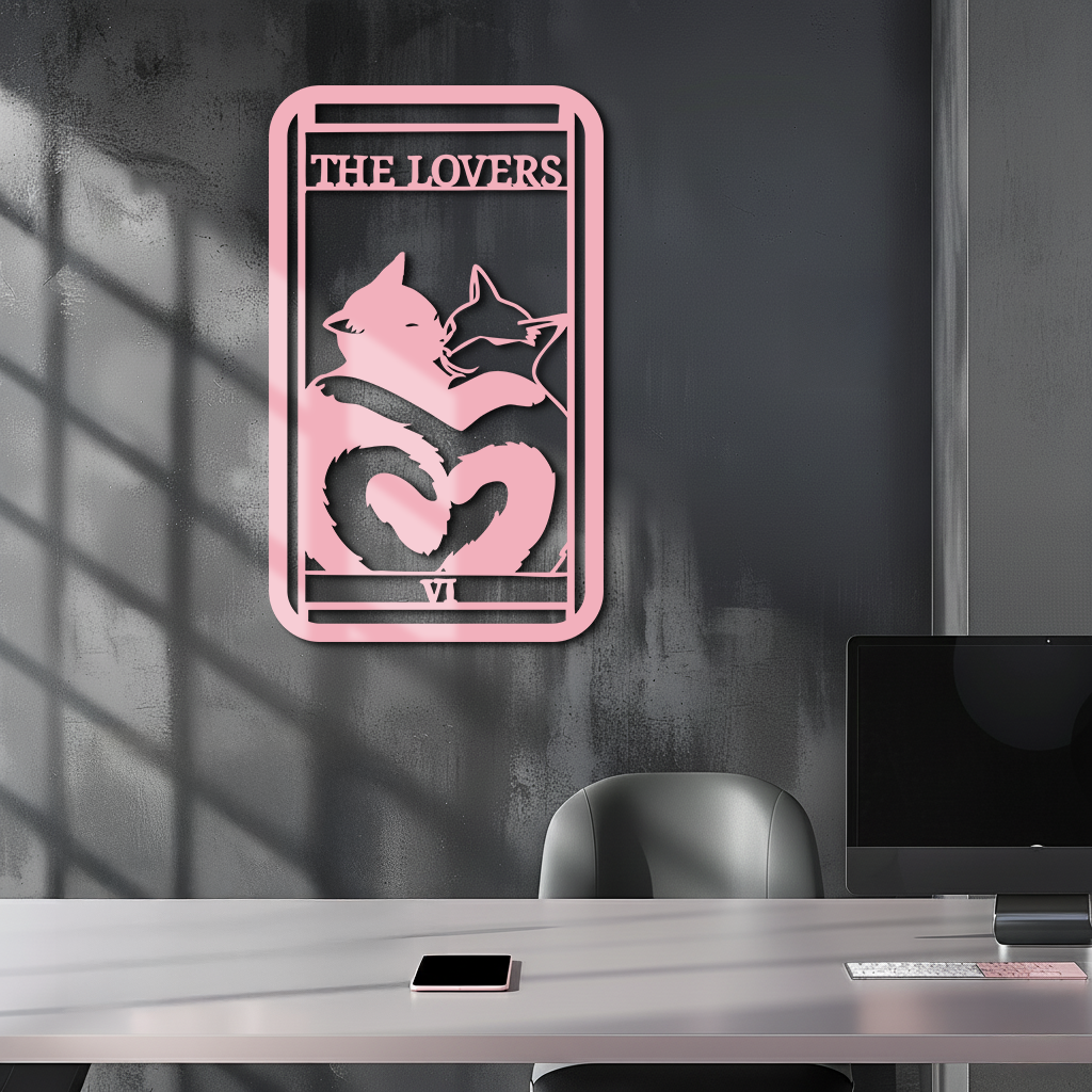 The Lovers Cat Tarot Card Metal Wall Art – Romantic Cat Silhouette Design - KAFGP071